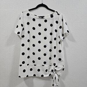 Ann Taylor Black and Withe Polka Dot Wrap Blouse Short Sleeve Top Casual Size M